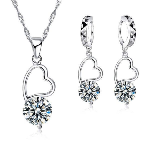 Jewelry - 💎 NEW ❤️ 925 Sterling Silver Earrings And Necklace Set Shape heart